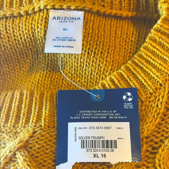 NWT ARIZONA Girls mustard cable knit sweater - Picture 3 of 3